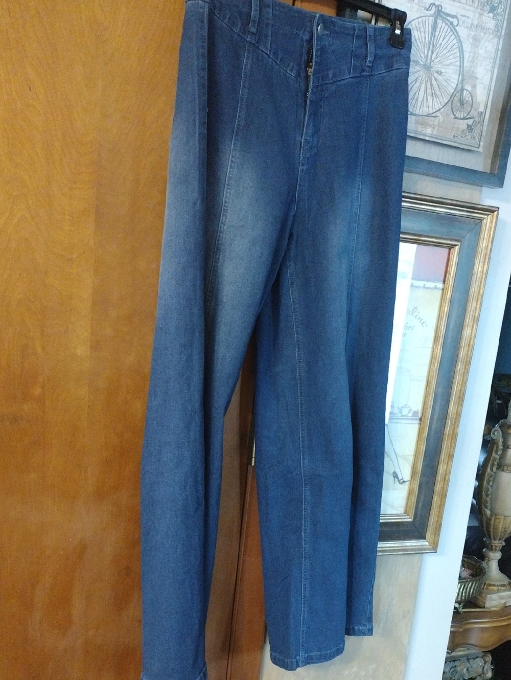 Women's High-Waist Wide-Leg Denim Pants - Blue